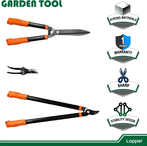 Vista 6 de Garden Tools - Juego de 3 tijeras de jardinería con podadora, cortasetos y tijeras de podar, cortador de ramas para árboles, flores, plantas, bonsái