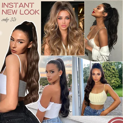 Vista 7 de FELENDY Extensión de cola de caballo, extensiones de cabello rizado ondulado de 18 pulgadas para mujer, extensiones de cabello sintético con clip