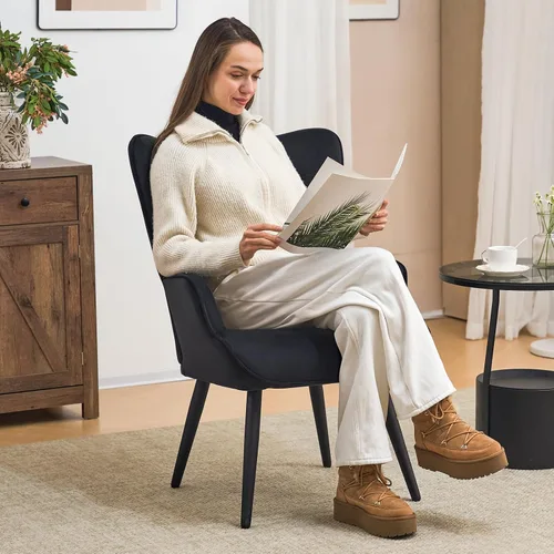Vista 3 de Furniliving Silla de Acento de Terciopelo Moderna Tapizada Sillón Lateral con Patas Cónicas Sillas de Sofá con Respaldo Alto Acolchadas con Botones