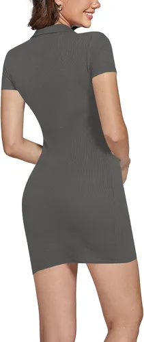 Vista 2 de Vestido corto ajustado de manga corta con cuello en V y cuello en V para mujer