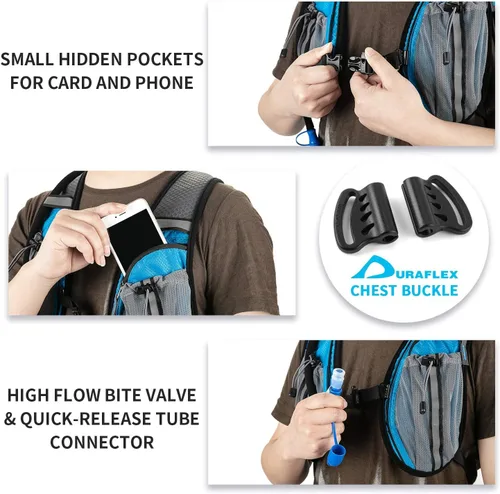 Vista 4 de Mochila de hidratación Mochila de agua para correr con vejiga de hidratación de 2L, paquetes de chaleco de hidratación de ciclismo aislado