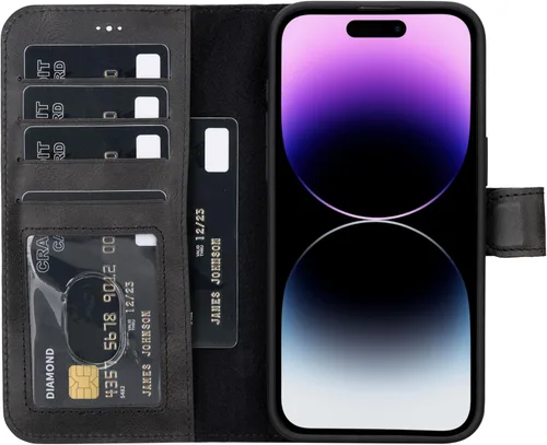 Vista 81 de HARDISTON Funda de piel auténtica hecha a mano compatible con iPhone 11 Pro de 5.8 pulgadas, funda magnética desmontable con tarjeteros - bordes