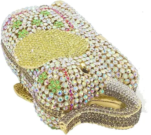Vista 7 de Boutique De FGG Elefante de noche embragues bolsos de mano de metal cristal embrague Minaudiere boda carteras y bolsos nupciales