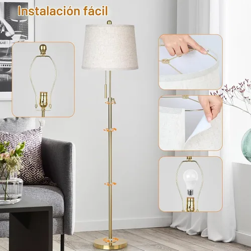 Vista 5 de Lámpara de pie dorada para sala de estar 55-65" lámpara de pie ajustable moderna de latón con cadena de tracción, lámpara de poste alta con pantalla