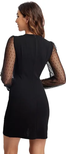 Vista 2 de WDIRARA Vestido corto ajustado de malla de manga larga con cuello cuadrado para mujer