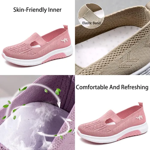 Vista 2 de Zapatos deportivos de malla de punto transpirables para mujer, antideslizantes, cómodos, ortopédicos, diabéticos, para caminar