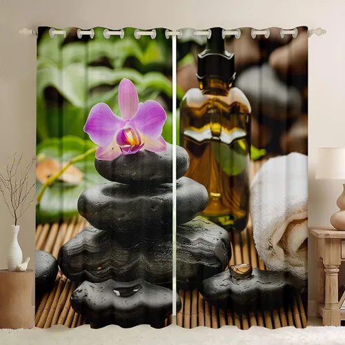 Vista 9 de Cortinas con piedras zen, cortinas de bambú para ventana de velas para niños, niñas, adolescentes, cortinas de tratamiento de ventanas de spa