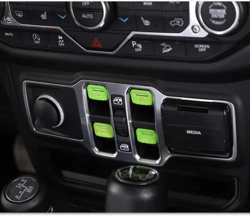 Vista 6 de Cubierta de botón para interruptor de ventana, accesorios interiores para Jeep Wrangler JL JLU y Gladiator JT 2018-2025 (verde)