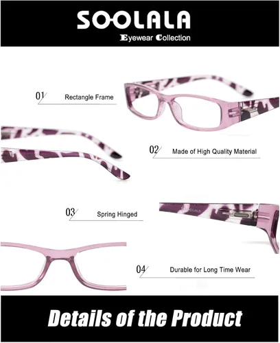 Vista 4 de SOOLALA 3 pares de anteojos de lectura ligeros con bisagra de resorte para mujer