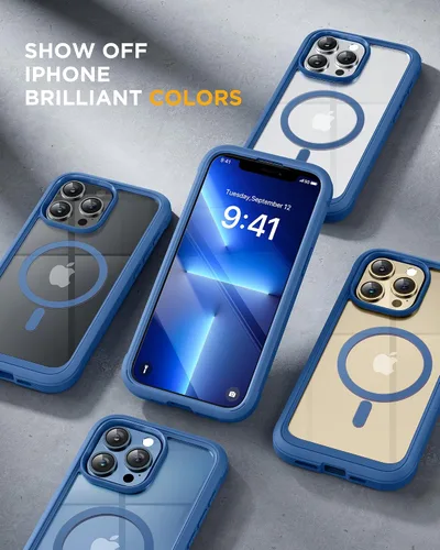 Vista 6 de Miracase - Funda magnética para iPhone 13 Pro Max de 6.7 pulgadas (compatible con MagSafe), transparente, completo, protector de pantalla de vidrio