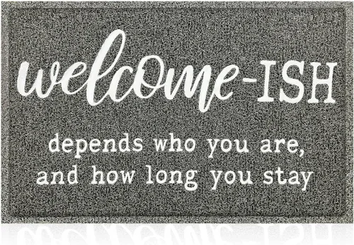 Vista 11 de JJUUYOU Felpudo de bienvenida para puerta delantera, entrada al aire libre, Welcome Ish Depends Who You are, tapete antideslizante de goma