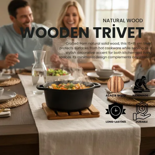 Vista 3 de LO-MAS - Salvamanteles de madera para ollas y sartenes calientes, madera de acacia sólida resistente al calor, protector duradero de cocina y mesa