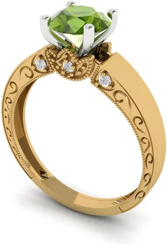 Vista 2 de Clara Pucci Solitario de corte redondo de 1.64 ct Propuesta de peridoto verde vívido diseñador boda aniversario nupcial con acento 14k 2 tono oro