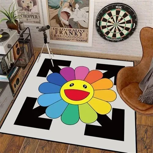 Vista 8 de 100x100cm (40x40 pulgadas) Alfombra de Takashi Murakami con diseño de flores, material suave y duradero para decoración del hogar y uso en la 02