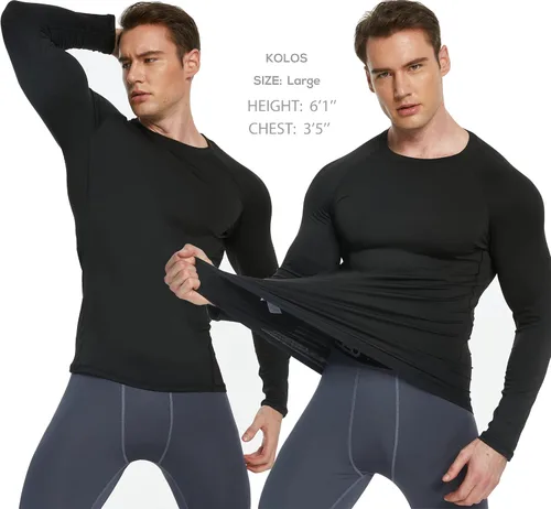 Vista 2 de 5 or 4 Pack Men's Thermal Compression Shirt Fleece Lined Long Sleeve Athletic Base Layer Cold Weather Gear Workout Top
