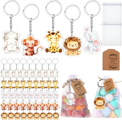 Vista 9 de Wettarn Juego de 50 regalos de oso para baby shower, regalos de fiesta de baby shower, recuerdos de devolución para invitados, incluye llaveros
