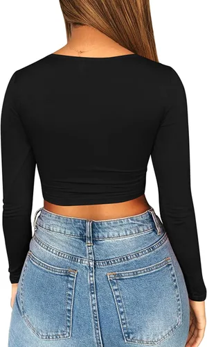 Vista 4 de MIZOCI - Camiseta básica de manga larga con cordones, para mujer.
