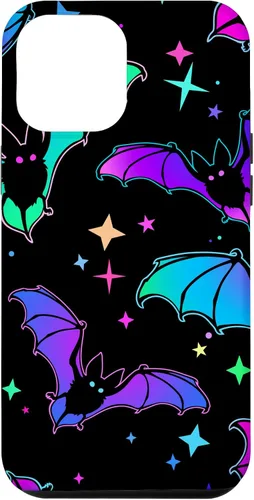 Vista 25 de iPhone 16 Gótico Bat Halloween Patrón Spooky Bats Lover Regalo en funda negra