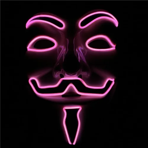 Vista 4 de Pinatas Máscara LED V para Vendetta de Halloween – Máscara de hacker de chico anónimo Fawkes con alambre EL Cyberpunk accesorio de disfraz