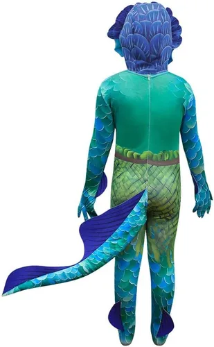 Vista 2 de Lito Angels Disfraz de monstruo marino de Halloween para niños, trajes de fiesta con máscara de cabeza, enteroconjunto de ropa