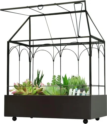 Vista 9 de Black 1 Kit de terrario de planta de vidrio grande con invernadero de labios para suculentas