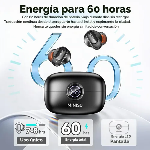 Vista 6 de MINISO MS105 Auriculares de Traducción AI en Tiempo Real, Auriculares Traductor Soportan 134 Idiomas con APP, Auriculares Traductor Bluetooth 6.0