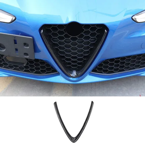 Vista 10 de Marco decorativo de rejilla frontal de plástico ABS para Alfa Romeo Giulia 2017-2020 (fibra de carbono, estilo A)