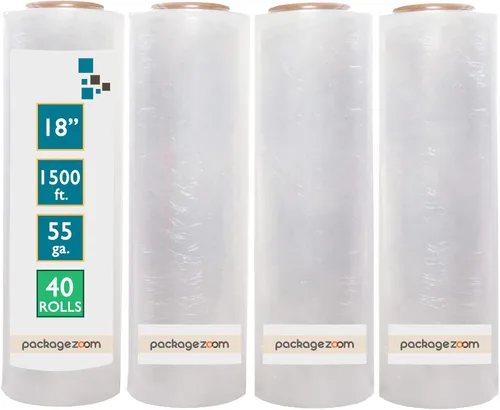 Vista 8 de PackageZoom 4 rollos de película de envoltura elástica resistente de 18" x 1500 pies - calibre 55, rollo de envoltura de plástico transparente