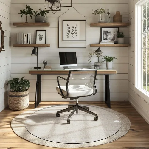 Vista 2 de Tapete redondo para silla de oficina para alfombra y madera dura, mejorado de 36 x 36 pulgadas, tapete de vidrio templado de doble uso para silla