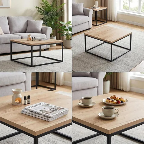 Vista 5 de CENSI - Mesa de centro cuadrada de roble natural de 30 pulgadas Extra Thick 1.2" Honey-comb Wood Top, Minimalist Modern Industrial, Cocktail