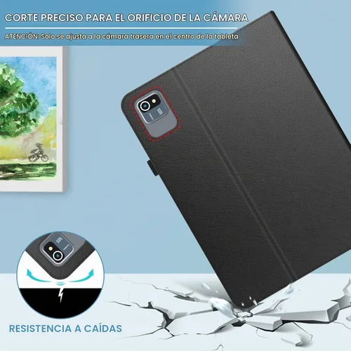 Vista 8 de DETUOSI Funda universal para tableta Android de 10.1 pulgadas, cubierta protectora de cuero, visión de 2 ángulos, con 3 ranuras para tarjetas, funda