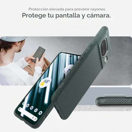Vista 4 de Spigen Funda para Pixel 8, Liquid Air (2023) [Sin Anillo Magnético] [Protección de Grado Militar] - Abyss Green Agarre antideslizante, protección