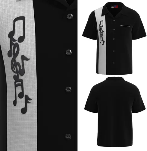 Vista 2 de Camiseta negra con nota musical de músicos Jazz, Blues, años 50