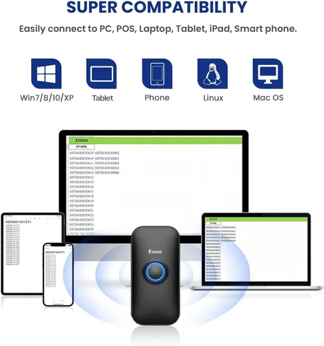 Vista 5 de Eyoyo Mini escáner de código de barras Bluetooth 1D, 3 en 1 USB con cable y Bluetooth y lector de código de barras inalámbrico de 2.4 G, escaneo