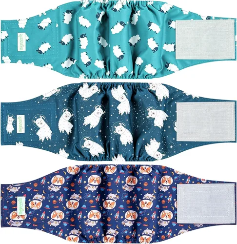 Vista 9 de Pañales para perro macho Wegreeco, lavables (paquete de 2), envoltorio para vientre lavable para perro macho, multicolor/fantasía (JEANS)
