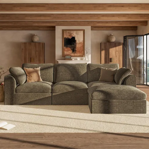 Vista 22 de Sofás seccionales Cloud de 110 pulgadas para sala de estar, sofá convertible sin hueso en forma de L con otomana, juego de sofá modular de gran
