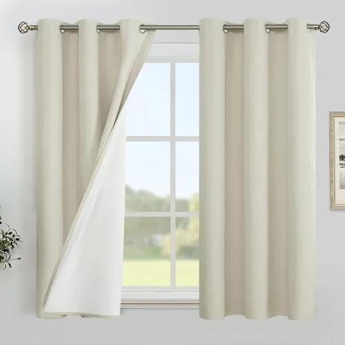 Vista 83 de YoungsTex - Cortinas 100% opacas para dormitorio, con aislamiento térmico y ojales, cortinas oscuras negras con capa pesada para ventana de sala