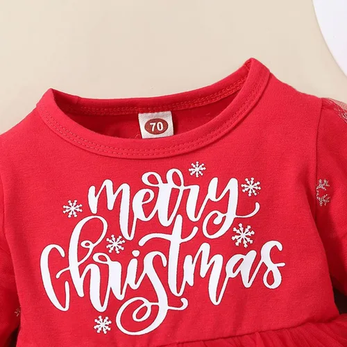 Vista 5 de Traje de Navidad para bebé, lindo traje de escalada con diadema, vestido rojo de una pieza para niñas de 0 a 3 años