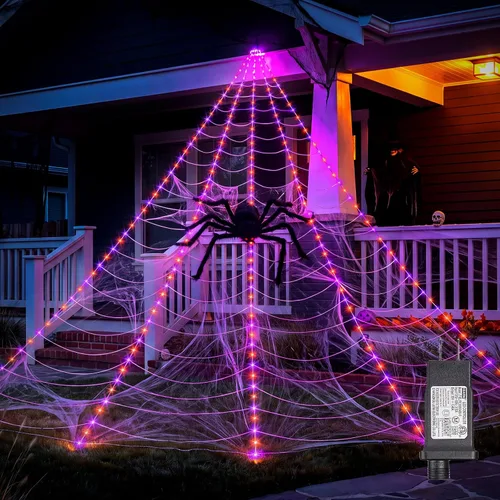 Vista 11 de Brightown Decoraciones de Halloween para exteriores, 312 luces LED de Naranja y morado - Nuevo