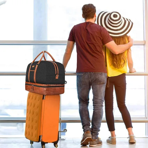 Vista 78 de IBFUN Bolsas de fin de semana para mujer, bolsa grande de lona para viaje, bolsa de viaje con compartimento para zapatos, 21 pulgadas, juego de 3
