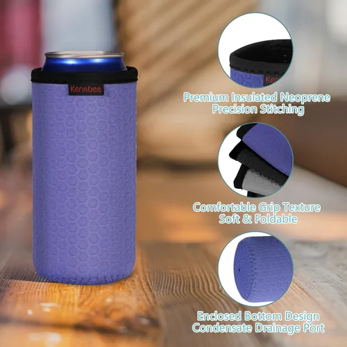 Vista 3 de Paquete de 4 Fundas Enfriadoras para Latas Delgadas de 12oz, Suaves Aisladas Reutilizables Antideslizantes de Neopreno Portavasos Cubiertas