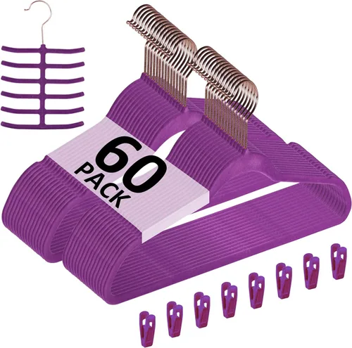 Vista 30 de VECELO Perchas de terciopelo de alta calidad resistentes (paquete de 30), antideslizantes y ahorran espacio con 6 clips para los dedos y soporte
