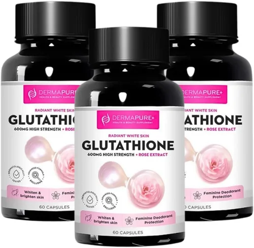Vista 10 de Dermapure - Píldoras blanqueadoras de glutatión 2 en 1, 600 mg con extracto de aceite de rosa, suplemento para aclarar la piel y desodorante