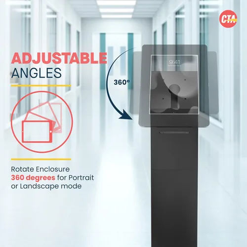 Vista 5 de CTA Digital Quiosco con estante de impresora, quiosco de soporte de piso compatible con VESA con almacenamiento de impresora cerrado y gestión