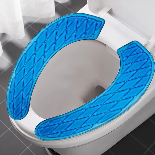 Vista 2 de tapa para asiento del retrete, portable y lavable, almohadilla de gel para retrete, universal, con diseño autoadhesivo (color azul)