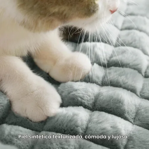 Vista 2 de Sofá cama para gatos con piel sintética de conejo esponjosa para Gris