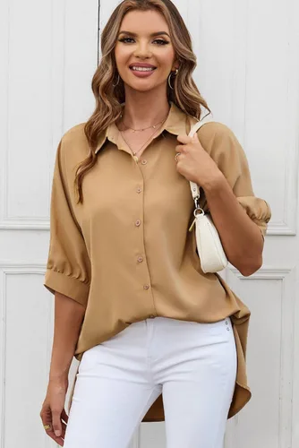 Vista 7 de Sidefeel Womens Summer Oversized 34 Sleeve Button Down Shirts Side Slit Dressy Casual Blouses Loose Fit Tunic Tops