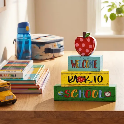 Vista 7 de Letreros de escritorio de madera con forma de manzana, lápiz, regreso a clases, decoración de mesa para aula y oficina en casa, regalo escolar