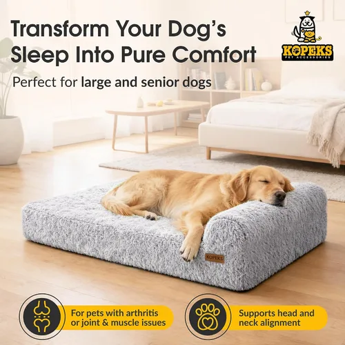 Vista 11 de KOPEKS Cama ortopédica de espuma viscoelástica para perros de 7 pulgadas de grosor, cama extragrande para perros con almohada, color marrón, 50 x 34