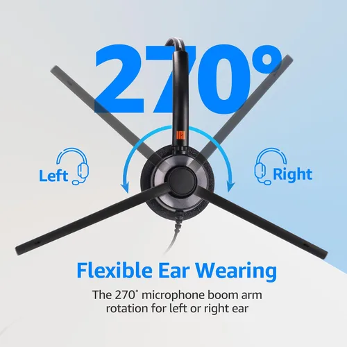Vista 4 de IPD Auriculares de teléfono IPH-160 con micrófono con cancelación de ruido para oficina y centro de llamadas. Compatible con teléfonos fijos Polycom